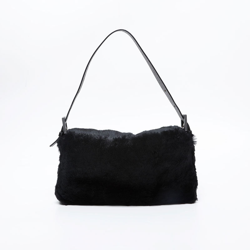 フェンディ FENDI ファー マンマバケット ショルダーバッグ ブラック