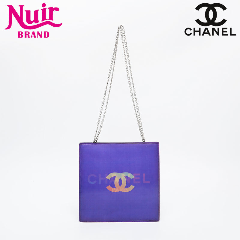 CHANEL No. 6 2000-2002 Hologram Logo Square Shoulder Bag purple