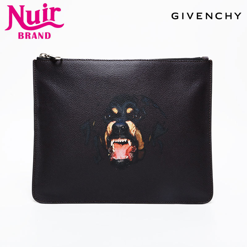 GIVENCHY Leather dog print Rottweiler Clutch bag Brown WS21441