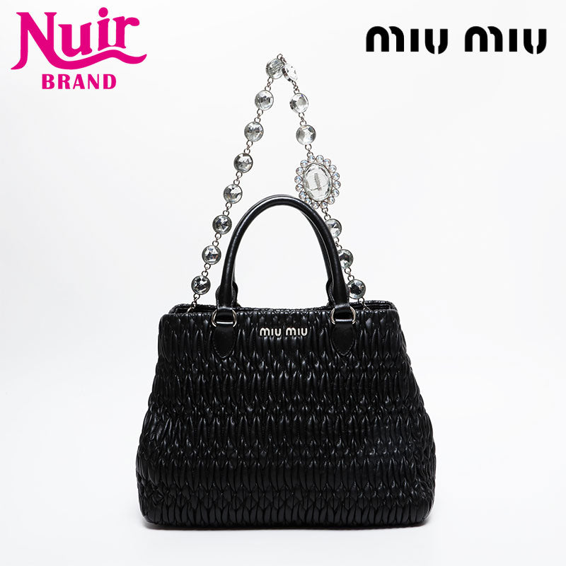 Miu Miu Leather Matelasse Crystal 2way Handbag black WS21466