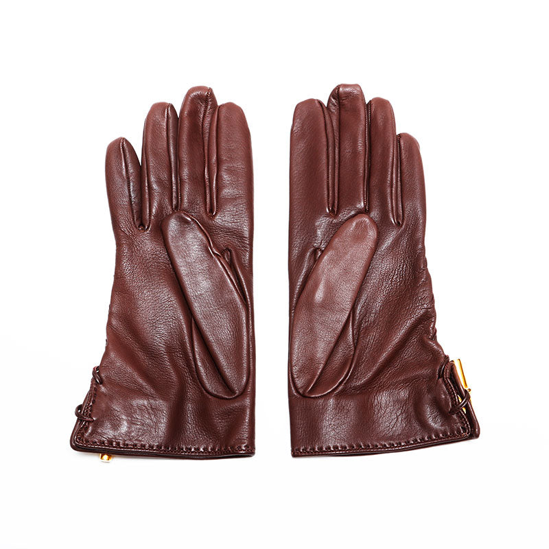 HERMES Lambskin Size:6 1/2 Leather gloves Brown WS21978 – NUIR VINTAGE