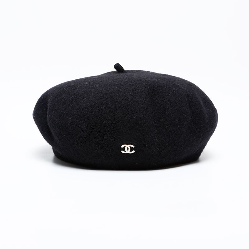 CHANEL ブラック ベレー帽 シャネル CHANEL ココマーク 98P ウール 1998 ベレー帽 ブラック