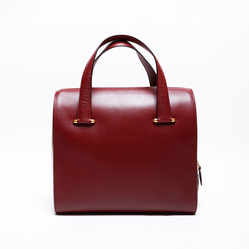 カルティエ CARTIER 2way ボストンバッグ レザー ハンドバッグ レッド