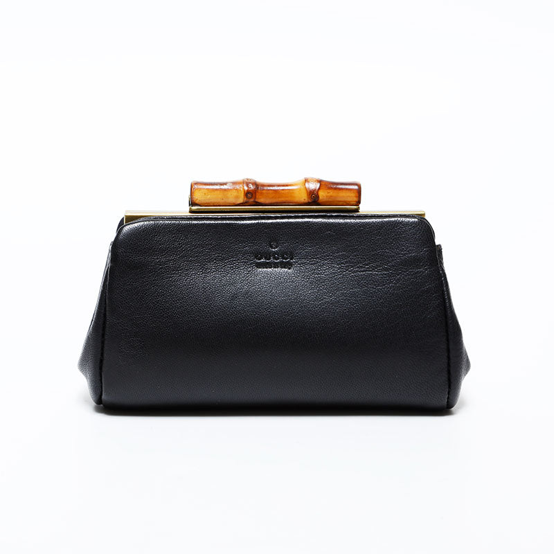 極美品 グッチ GUCCI レザー バンブー ポーチ コインケース ブラック