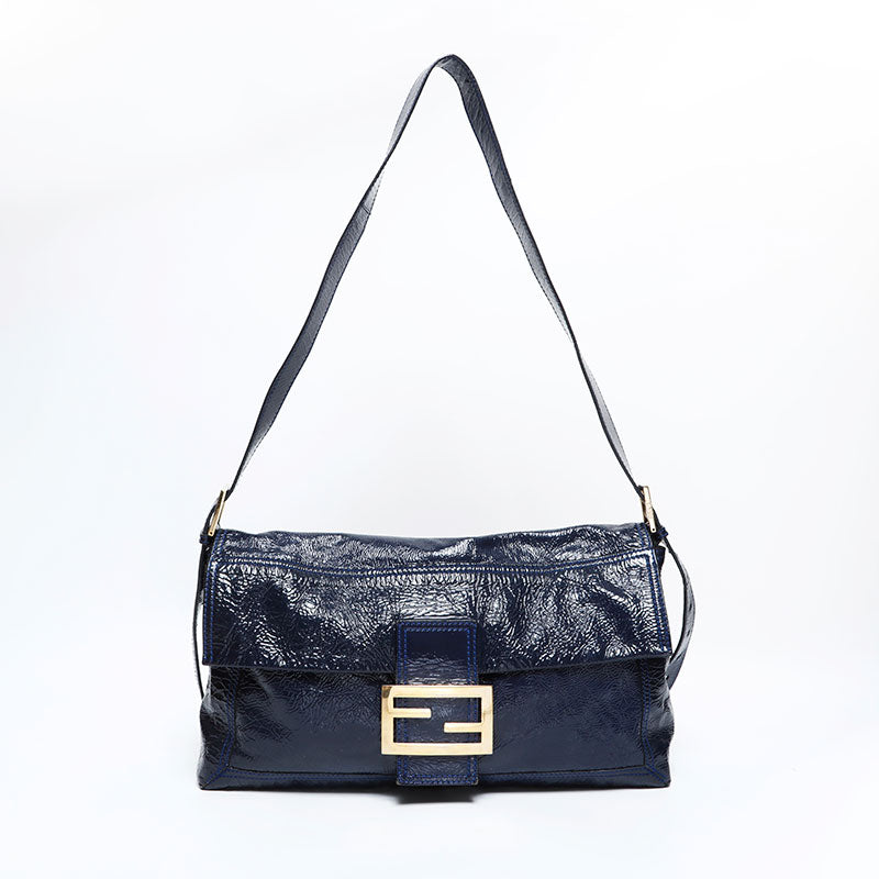 FENDI Mamma Patent Leather Large Shoulder Bag Navy WS22554 – NUIR