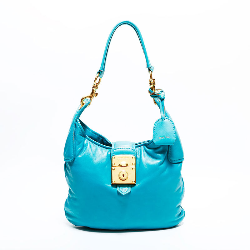 【極美品】MIU MIU ナッパインプントゥーレ L字ファスナー 水色 極美品 ミュウ ミュウ Miu Miu ナッパ レザー パドロック