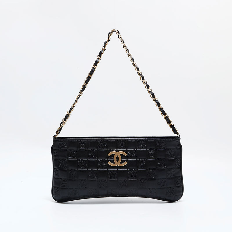 CHANEL No. 8 2003-2004 Lambskin Icon Motif Shoulder Bag black