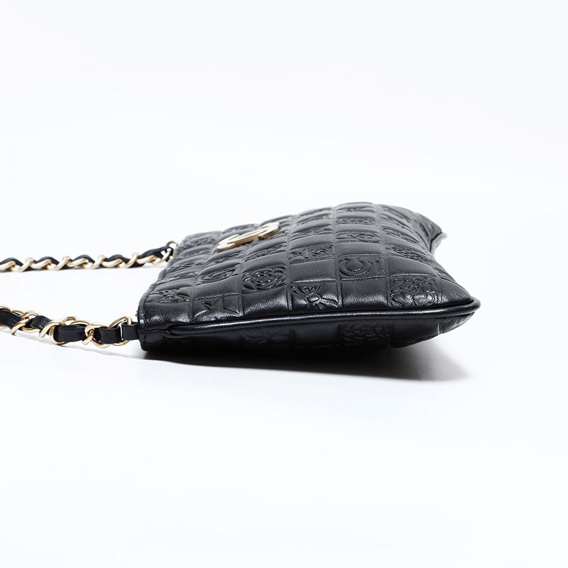 CHANEL No. 8 2003-2004 Lambskin Icon Motif Shoulder Bag black