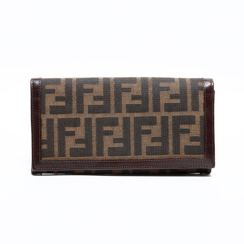 90s FENDI フェンディ 長財布 ズッカ ブラウン キャンバス レザー フェンディ FENDI ズッカ キャンバス 長財布 ブラウン WS22862