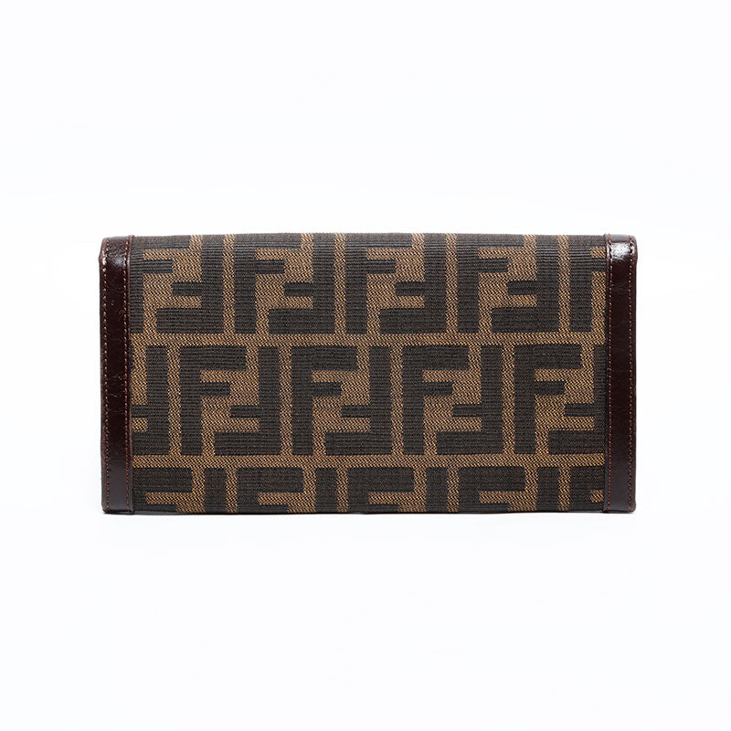 フェンディ 長財布 ズッカ柄 FF ブラウン ダークブラウン レザー キャンバス フェンディ FENDI ズッカ キャンバス 長財布 ブラウン WS22862