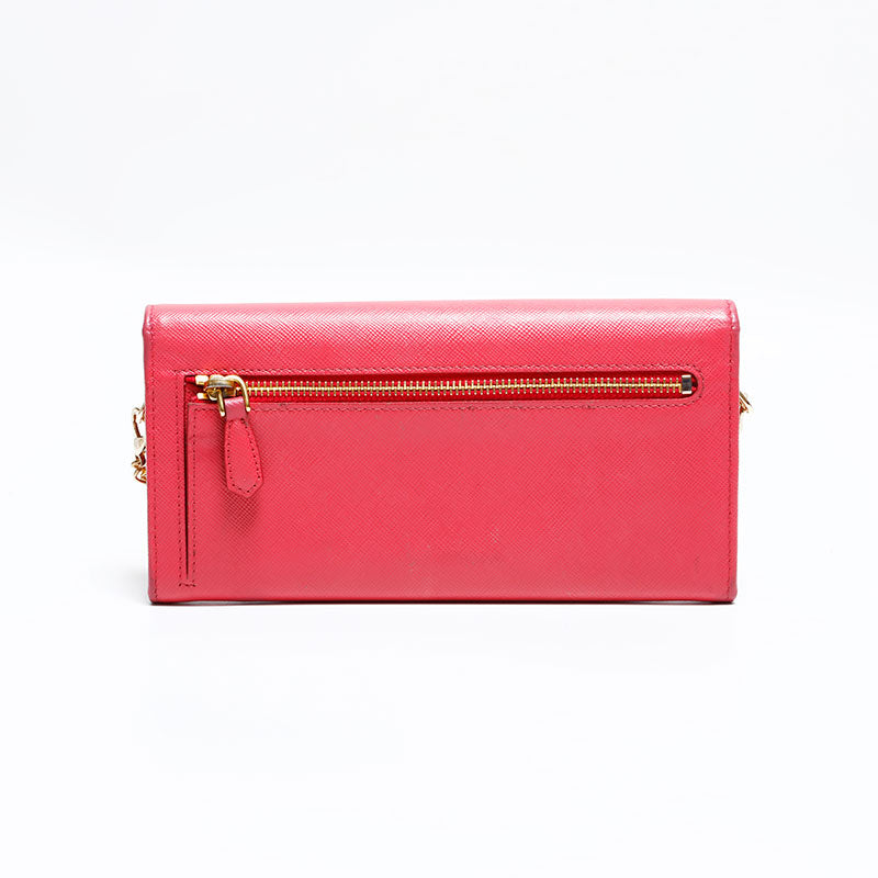 プラダ PRADA レザー 長財布 チェーン ショルダーバッグ ピンク