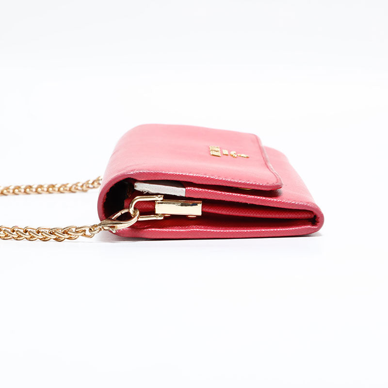 プラダ PRADA レザー 長財布 チェーン ショルダーバッグ ピンク