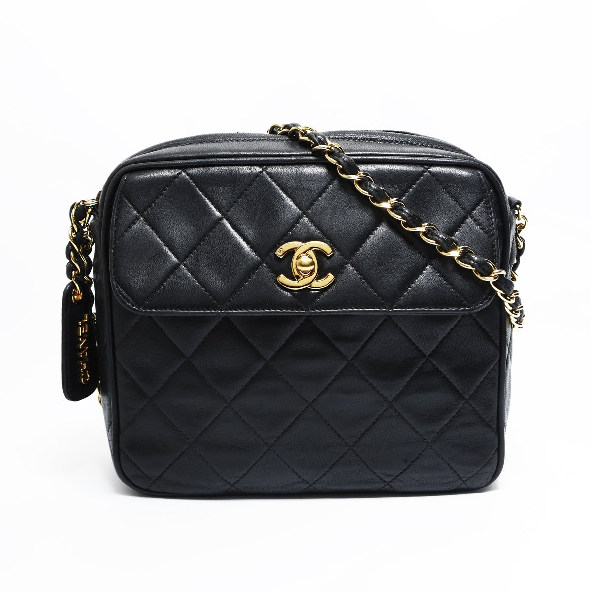 CHANEL ブラックキルティングレザーバッグ CHANEL No. 3 1994-1996 Turnlock Square Matelasse Lambskin Camera