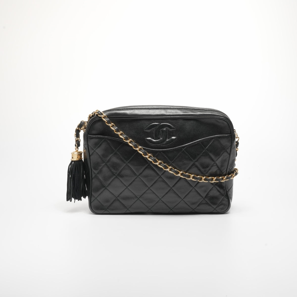 CHANEL 0 Series 1986-1988 Lambskin Diamond Stitch Camera Bag