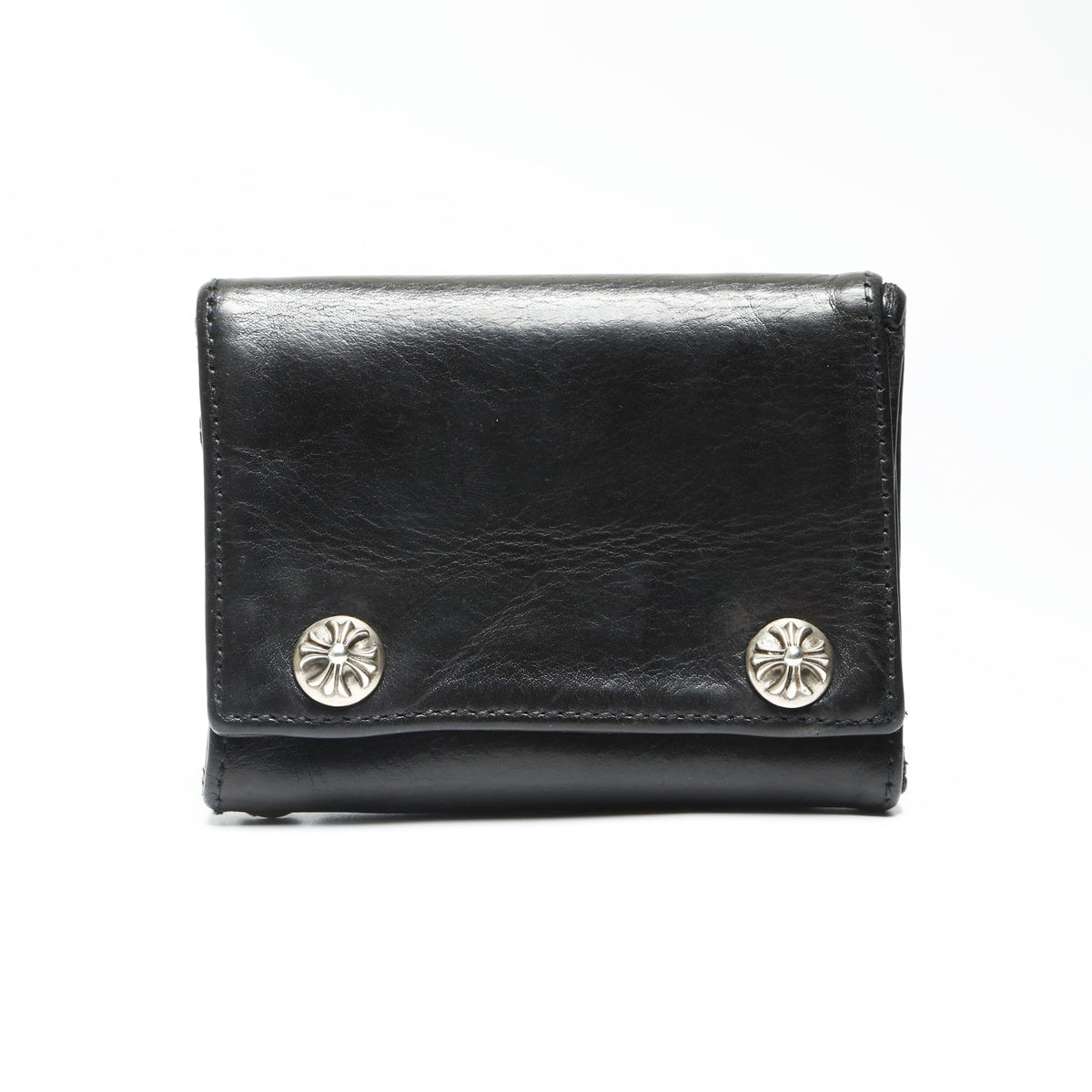 CHROME HEARTS 3-fold leather cross button Tri-fold wallet black