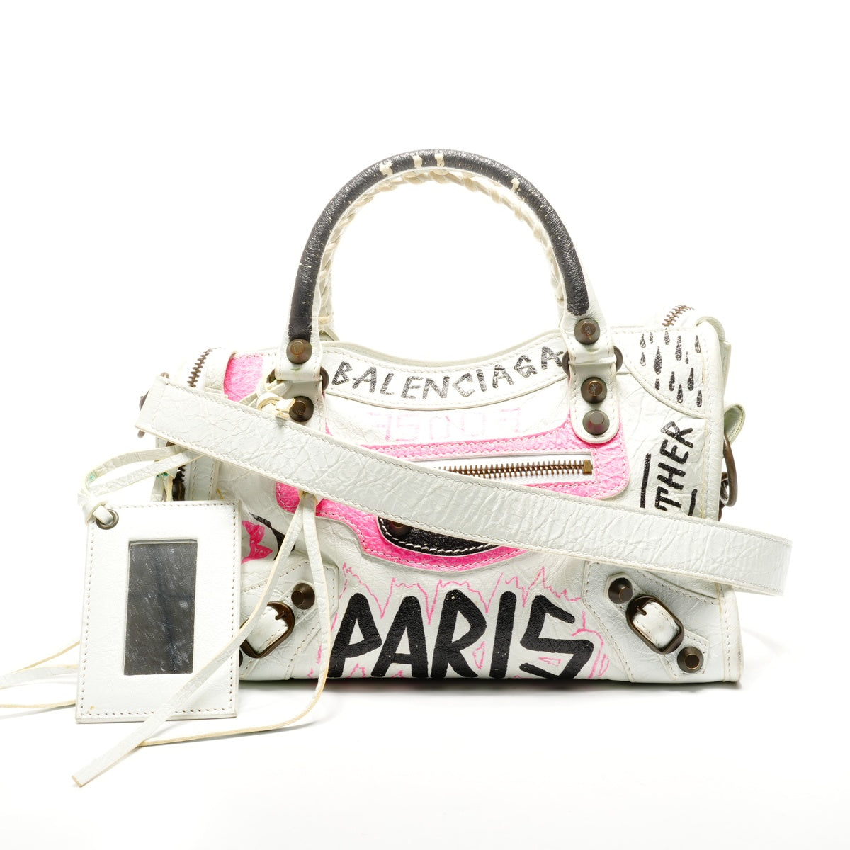 BALENCIAGA Mini City Graffiti 2way Shoulder Bag white WS25142