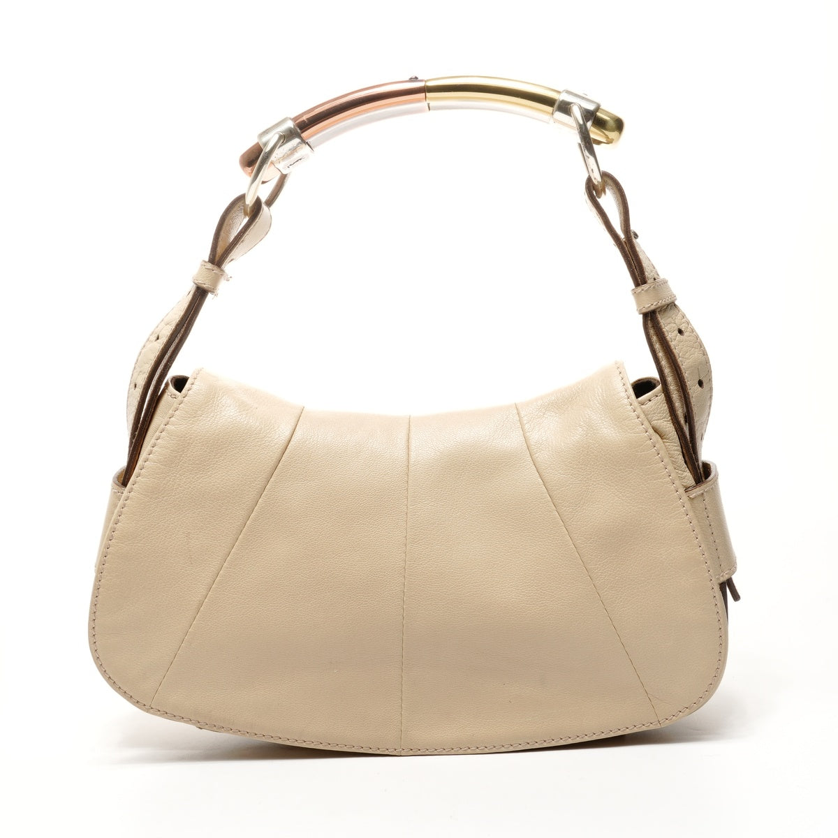 YVES SAINT LAURENT Leather Mombasa One Belt Shoulder Bag beige