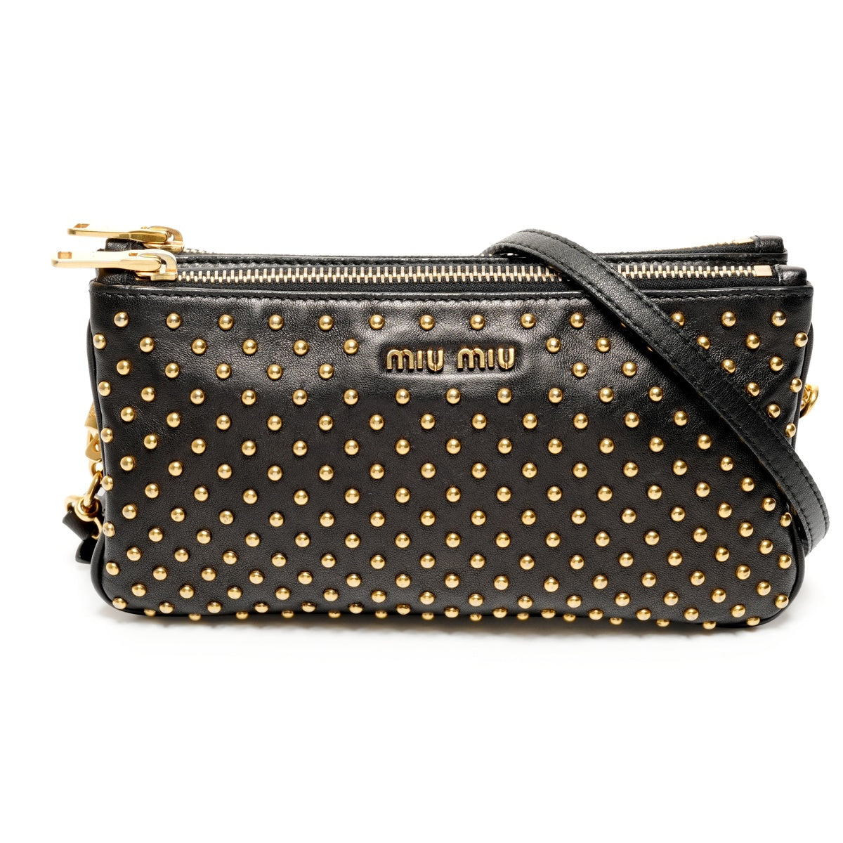 Miu Miu Studded 2-way clutch bag in leather Shoulder Bag black