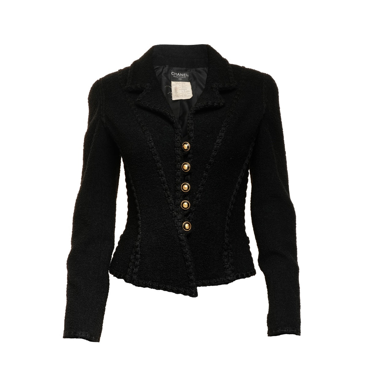 CHANEL 36 93A 1993 Tweed COCO Mark Button Wool Jacket black
