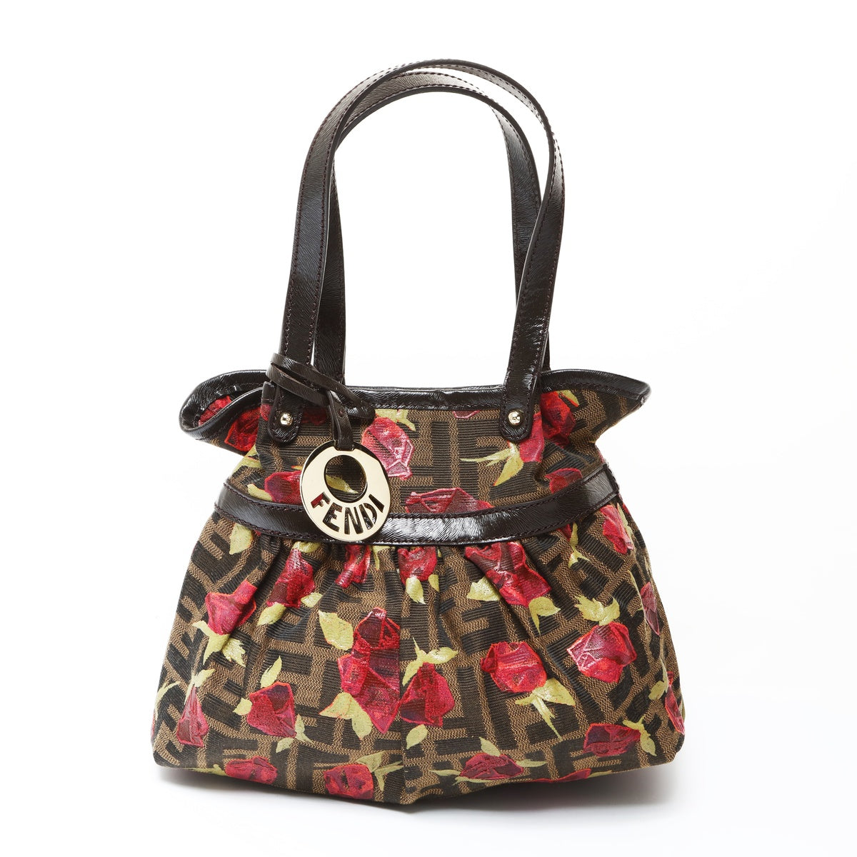 FENDI Zucca Canvas Rose Pattern Handbag Brown WS26608 – NUIR VINTAGE
