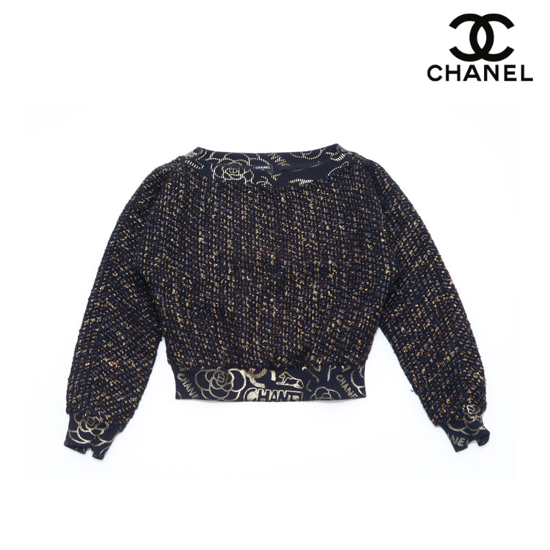Chanel Camellia Size 38 2004 Sweater Wool Black x Gold WS2664