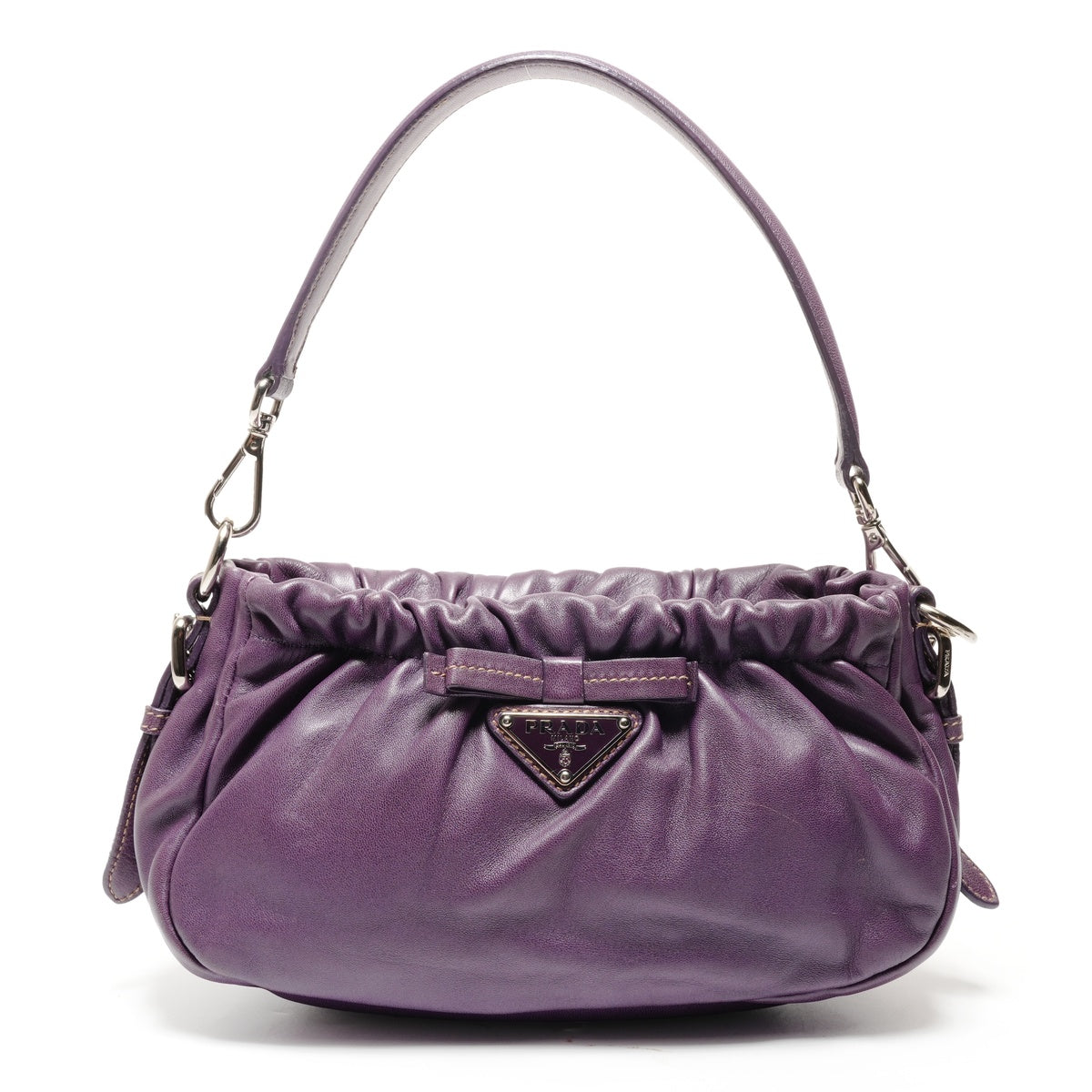 PRADA Leather Triangle Logo Ribbon Shoulder Bag purple WS27325