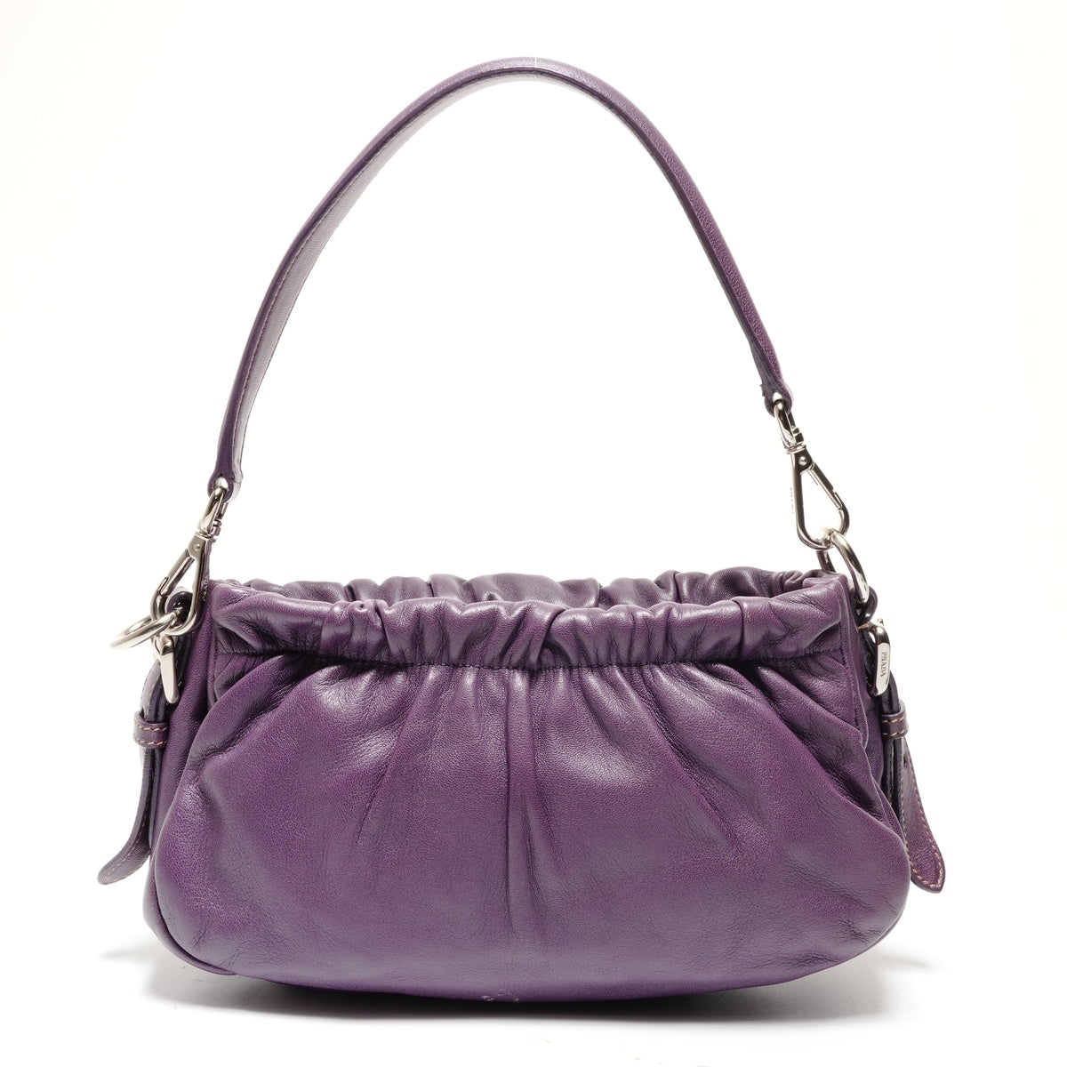 PRADA Leather Triangle Logo Ribbon Shoulder Bag purple WS27325