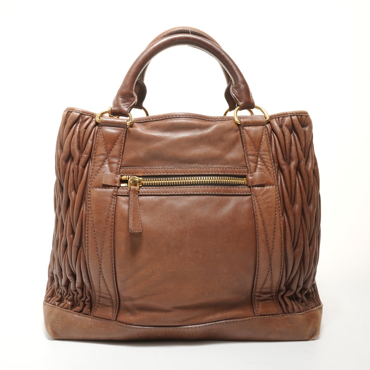 miu miu ブラウン レザービジネスバッグ Miu Miu Matelass Leather 2-Way Bag Handbag Brown WS27878 – NUIR