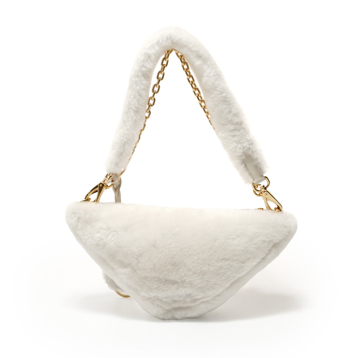 PRADA Triangle logo wool shearling 3-way Shoulder Bag white