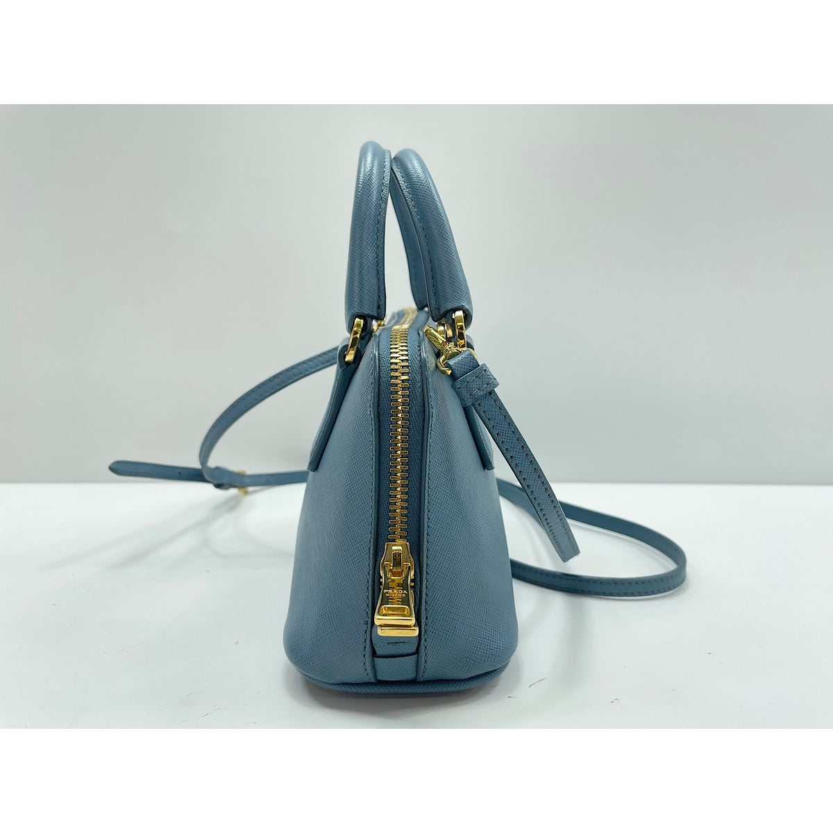 PRADA Leather 2-Way Promenade Handbag blue WS31640 – NUIR VINTAGE