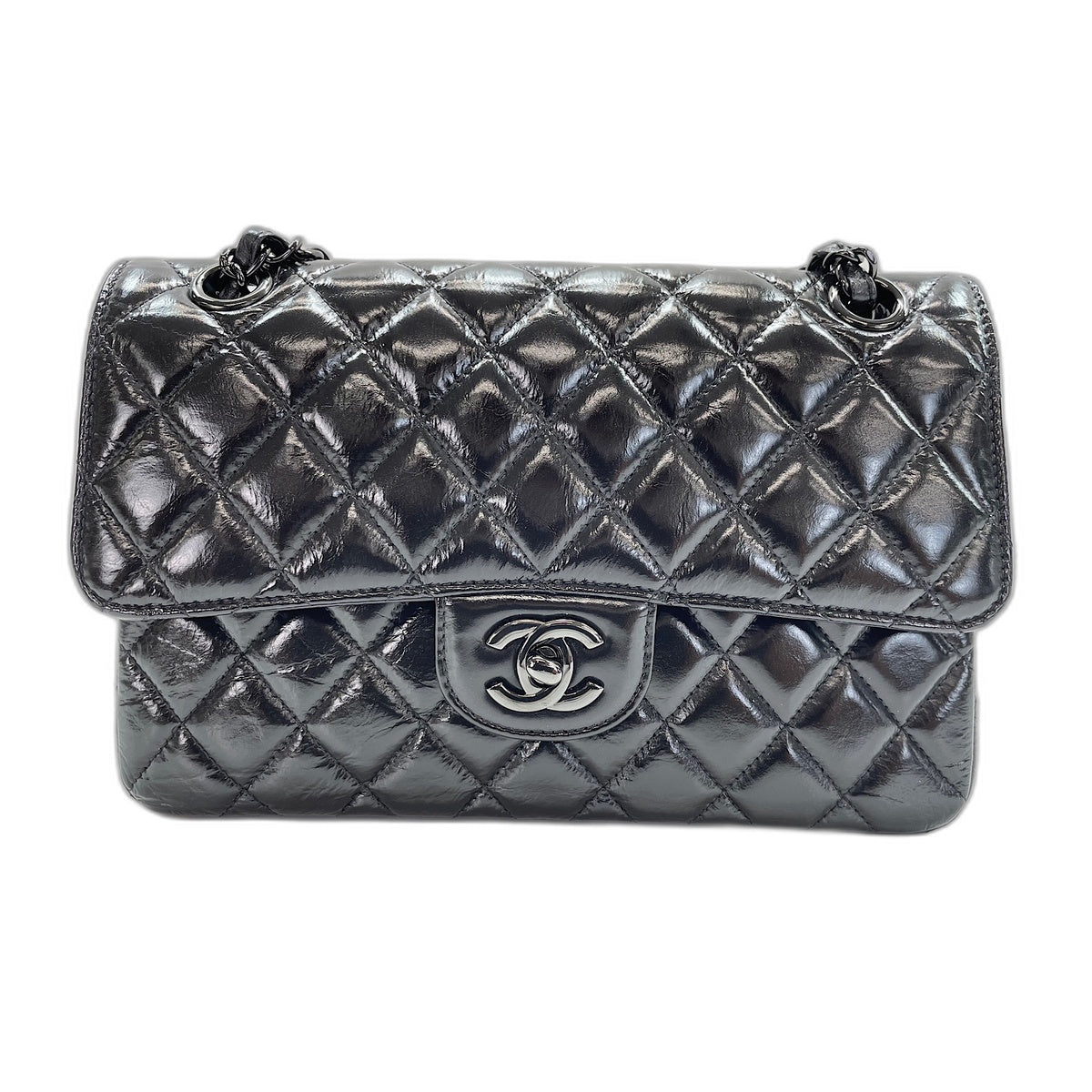 CHANEL Patent Matelasse23 Double Flap Handbag black WS32002 – NUIR