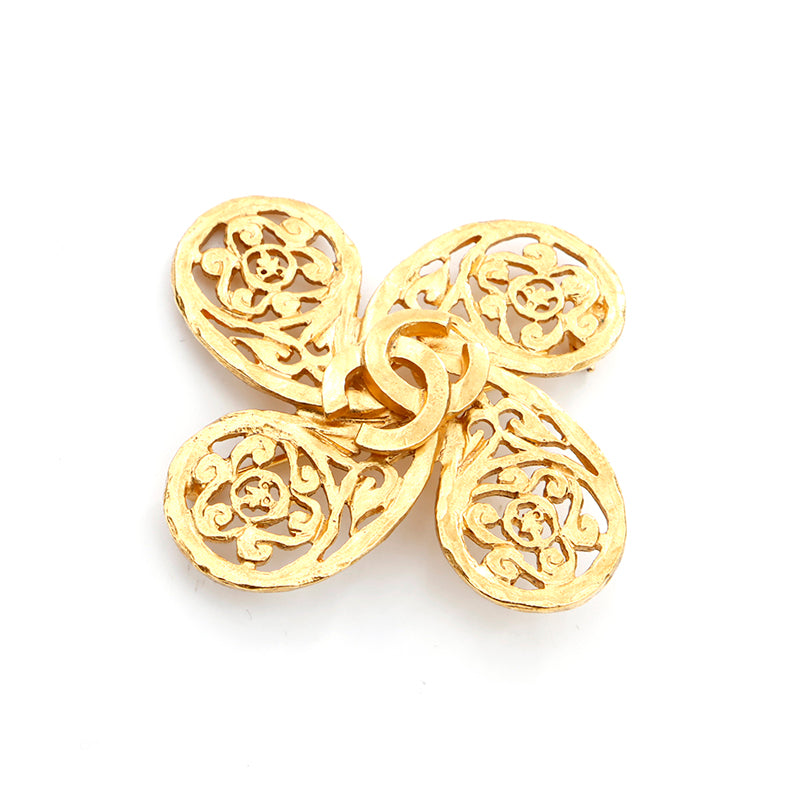 CHANEL COCO Mark Clover 95A Brooch gold WS3598 – NUIR VINTAGE
