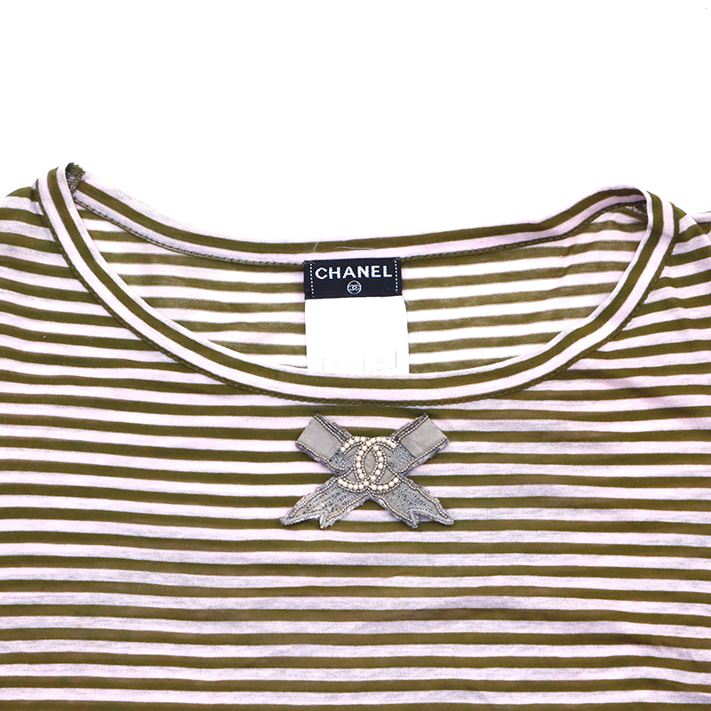 美品シャネル　コットン ボーダーTシャツ　 ヴィンテージ 極美品 CHANEL シャネル 半袖 トップス ココマーク ボーダー柄