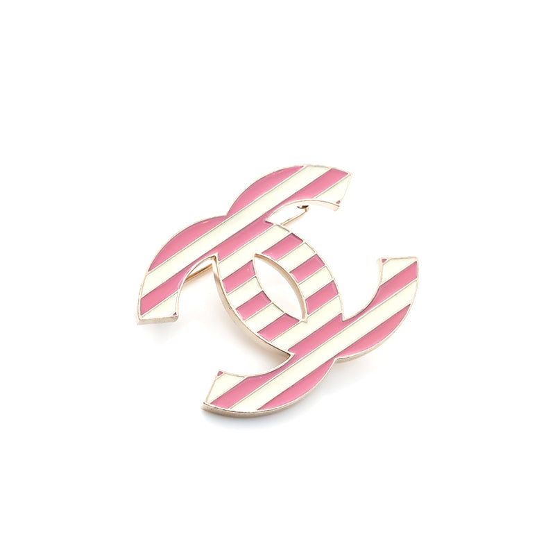 CHANEL シャネル　ピンブローチ　ココマーク　ハート型　ピンク　ホワイト シャネル CHANEL ボーダー ココマーク ブローチ ピンク×ホワイト