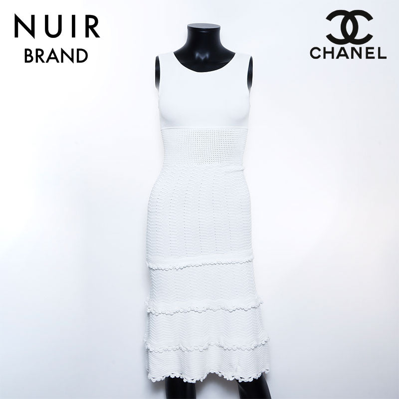Chanel Coco Button Dress VINTAGE Used Classic Cotton White WS4853  NUIR  VINTAGE