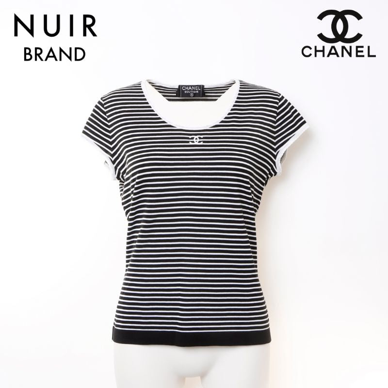 シャネル CHANEL ボーダー ココマーク カットソー コットン ブラック