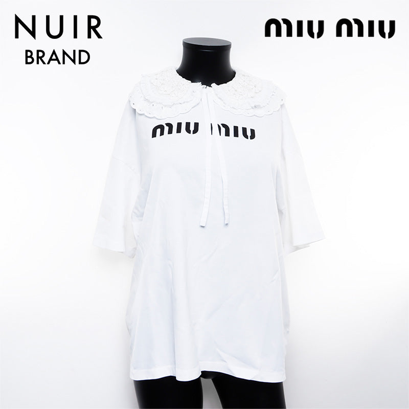 MIU MIU ホワイト Tシャツ リボン付き　週末限定セール ◇MiuMiu 23AW 最新作◇リボン付き コットン Tシャツ /White