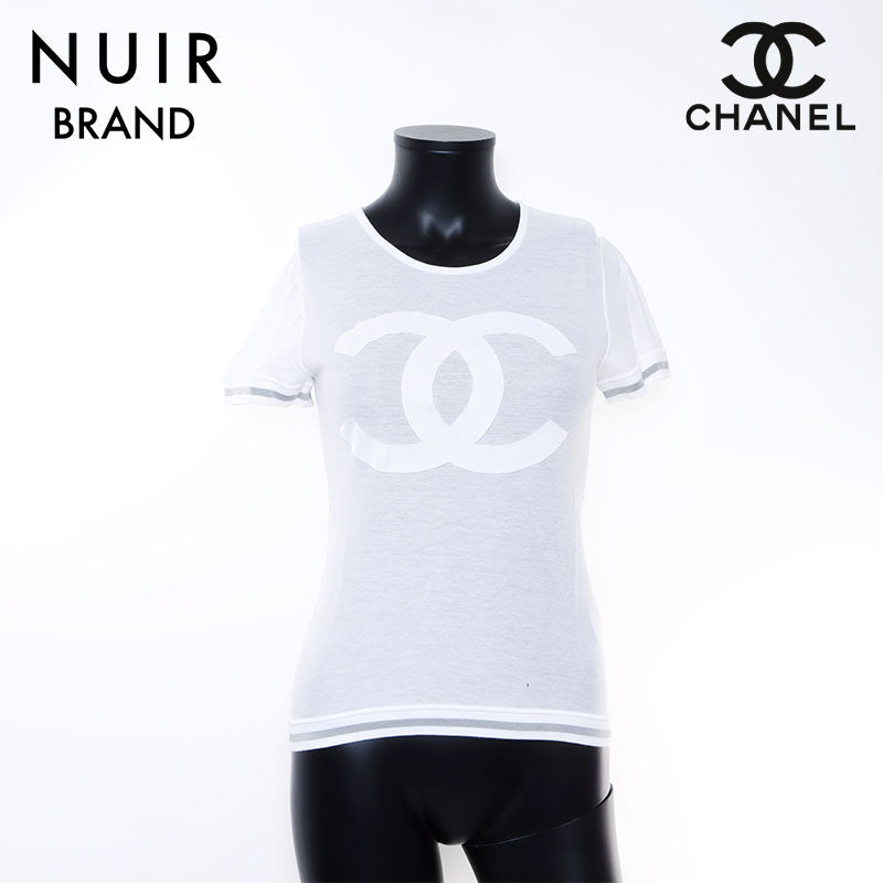 美品 シャネル スポーツライン ココマーク　Tシャツ チビT ストレッチ　40 シャネル CHANEL ココマーク スポーツライン06C 半袖Tシャツ ホワイト