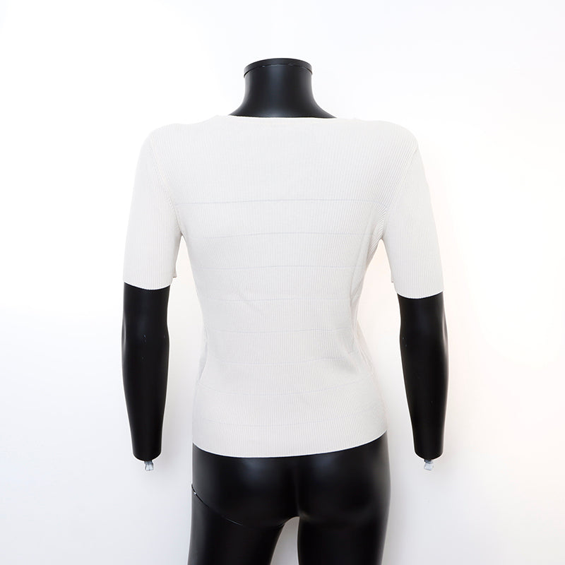 Chanel CHANEL Rib Knit Coco Mark Short Sleeve T-Shirt Beige