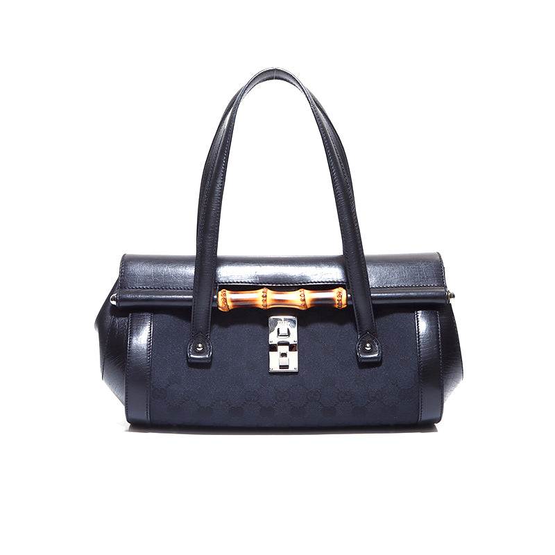 美品GUCCI グッチバンブー GG キャンバス柄ブラックレザーショルダーバッグ グッチ GUCCI GG キャンバス バンブー ショルダーバッグ ブラック