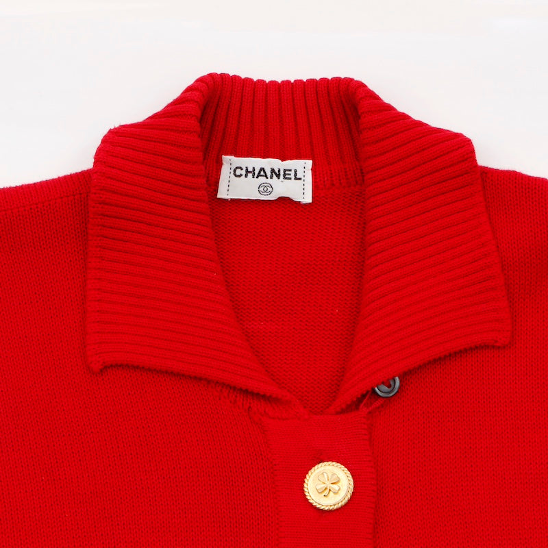 極美品 シャネル CHANEL 半袖 クローバーボタン 2000s ニット レッド