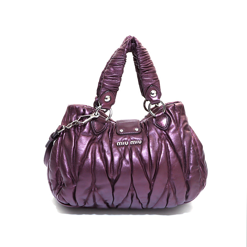 ミュウ ミュウ ミュウ Miu Miu メタリック ハンドバッグ パープル WS5933