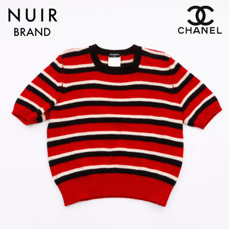 シャネル CHANEL ボーダー 半袖 ニット カシミヤ レッド WS6071 – NUIR