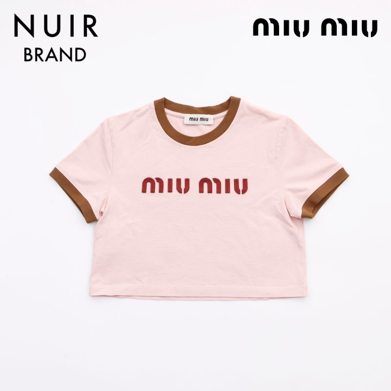 ミュウ ミュウ Miu Miu ロゴ 半袖Ｔシャツ コットン ピンク WS6076 ...