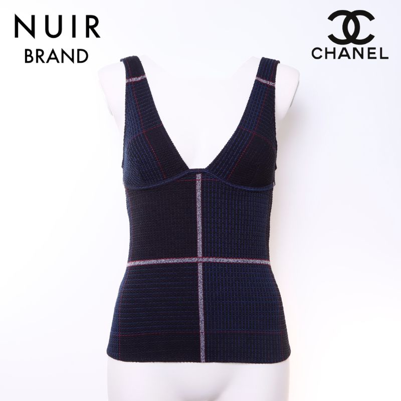 シャネル CHANEL ツイード キャミソール ポリエステル ネイビー WS6131