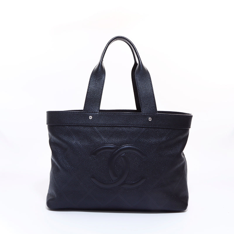 シャネル CHANEL 11番台 デカココ パンチング トートバッグ ブラック