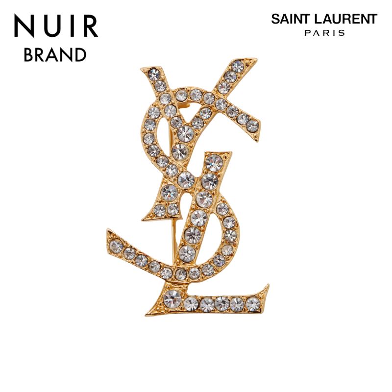 イヴ・サンローラン YVES SAINT LAURENT YSLロゴ ラインストーン ブローチ ゴールド WS6180 – NUIR VINTAGE