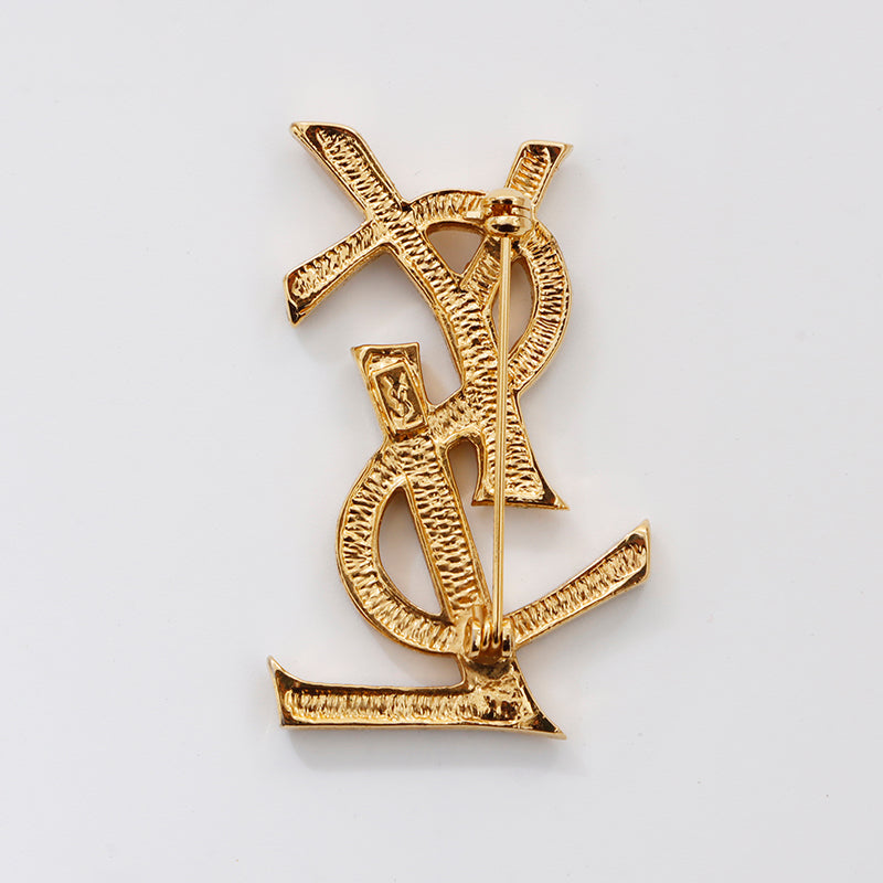 専用　　サンローラン  ブローチ YSL  ロゴ  ラインストーン  ゴールド イヴ・サンローラン YVES SAINT LAURENT YSLロゴ ラインストーン