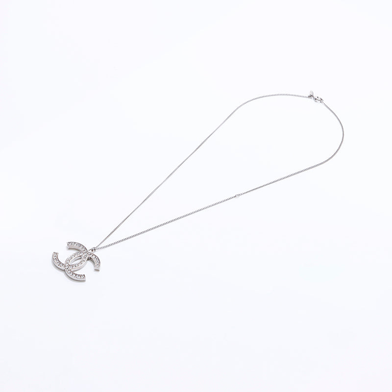 Chanel Coco Mark Rhinestone Necklace Silver WS6249 – NUIR VINTAGE