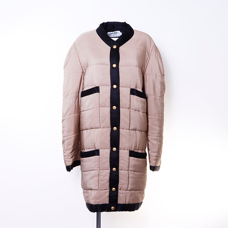 シャネル CHANEL ダウン コート シルク ブラウン×ブラック WS6294